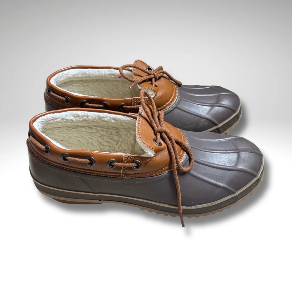Fleece-Lined Brown & Grey All Weather Cozy Cabin Academia Moccasin Duck Shoes